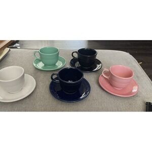 Set of 5‎ Fiestaware Cup and Saucer Cobalt, Black, White, Rose, Sea Mist
